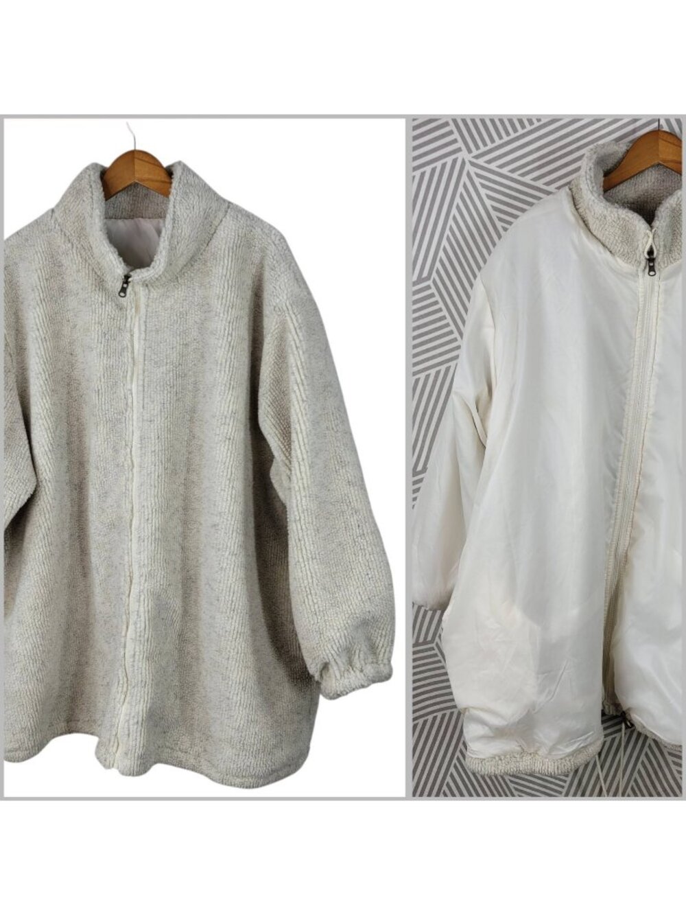 Reversible Teddy Fleece Coat Plus 3X Warm Winter Raincoat Cozy Fuzzy Vintage
